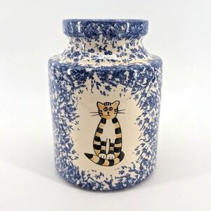 Molly Dallas Cat Cookie Jar Pottery Farmhouse Decor Hand Painted Signed